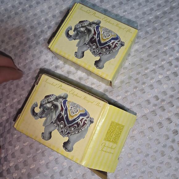 CHERISHED TREASURE JEWELED PEWTER ELEPHANT HINGED TRINKET BOX - Picture 4 of 4